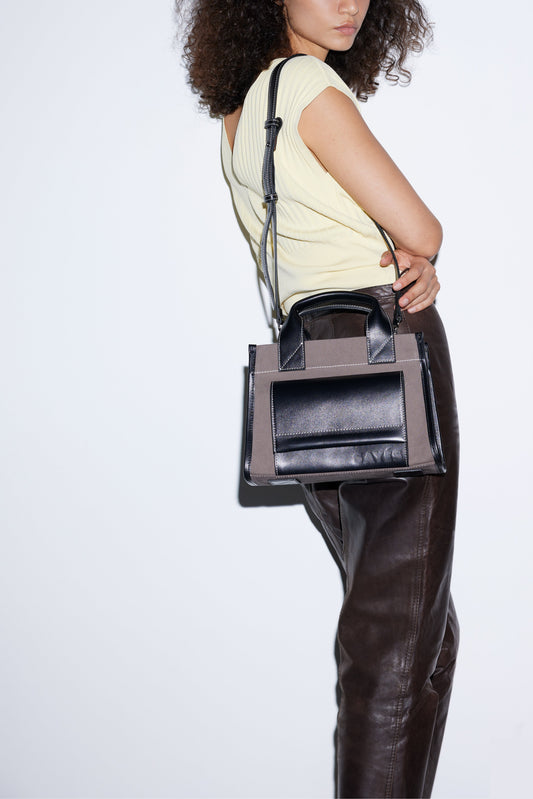 STITCHED POCKET MINI TOTE MINK/BLACK