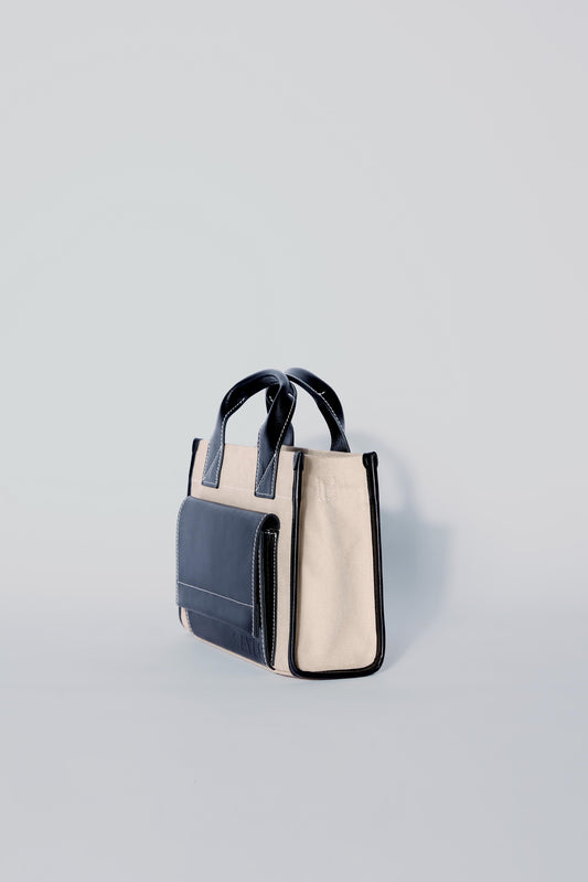 STITCHED POCKET MINI TOTE BEIGE/BLACK
