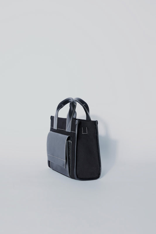 STITCHED POCKET MINI TOTE BLACK