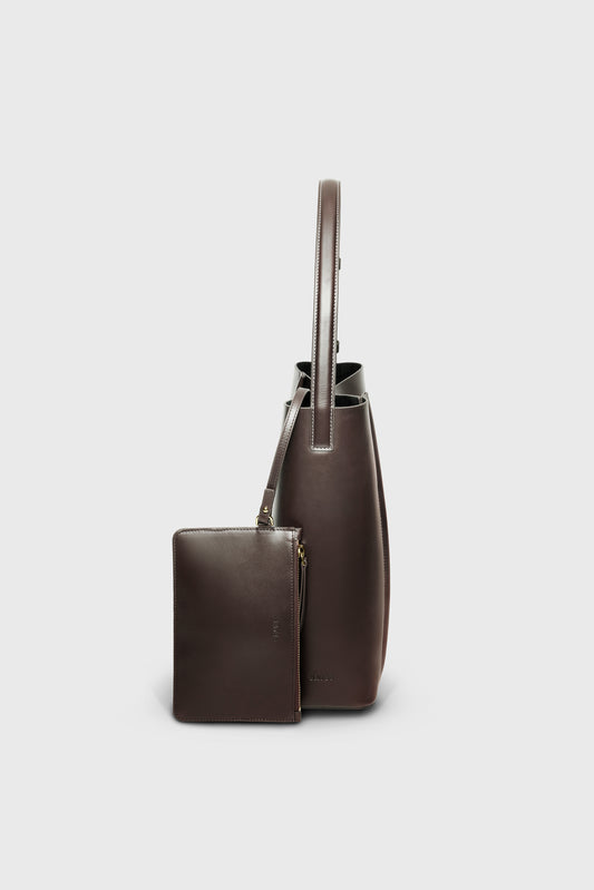 THE LARGE TOTE PLISSÉ DARK CHOCOLATE LEATHER