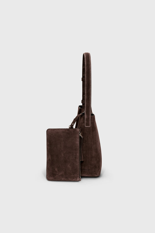 THE MEDIUM TOTE PLISSÉ BROWN SUEDE