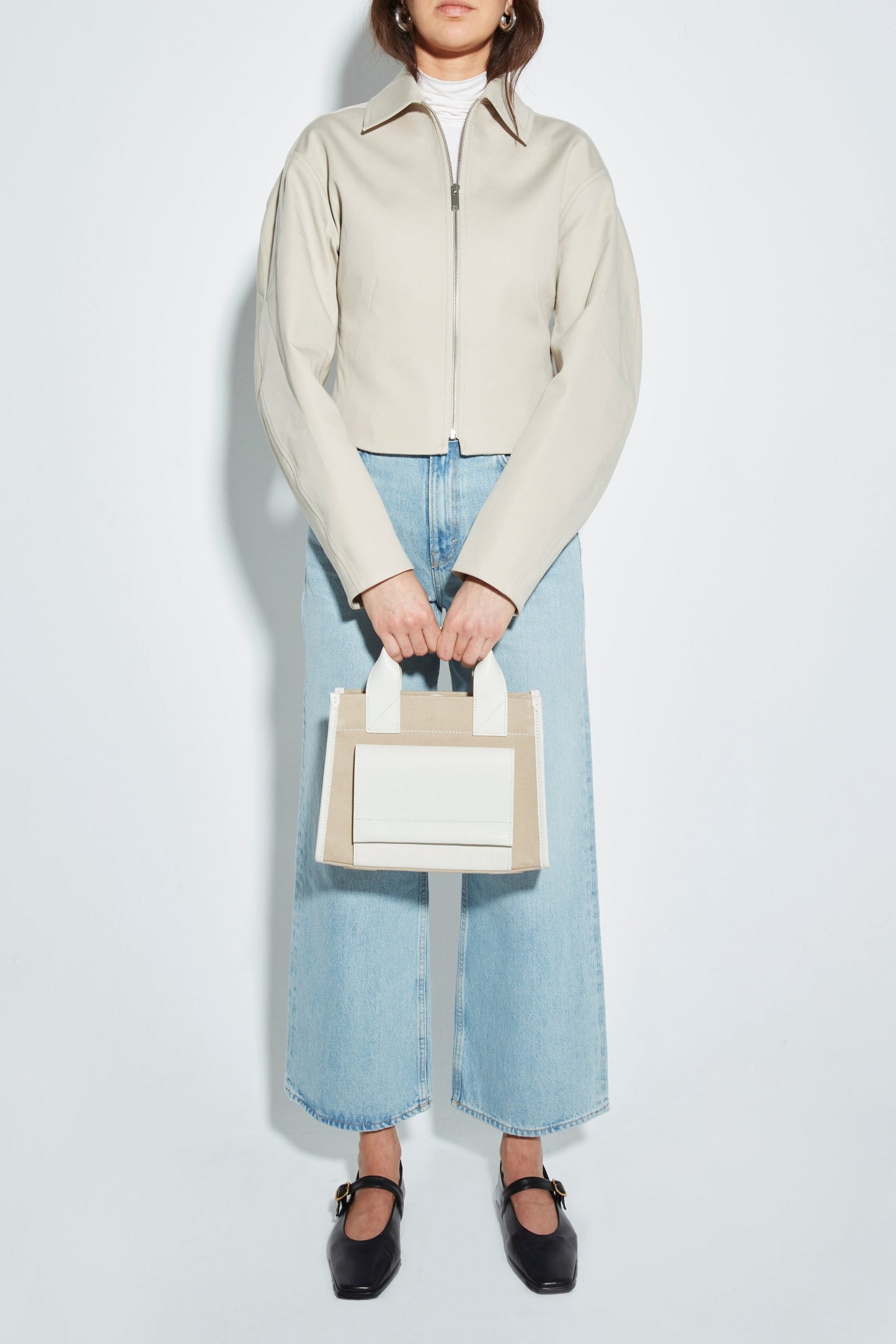 STITCHED POCKET MINI TOTE IN BEIGE/OFF-WHITE