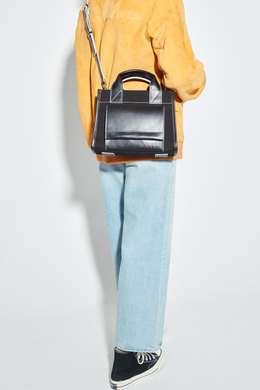 STITCHED POCKET MINI TOTE BLACK/OFF-WHITE EDGES