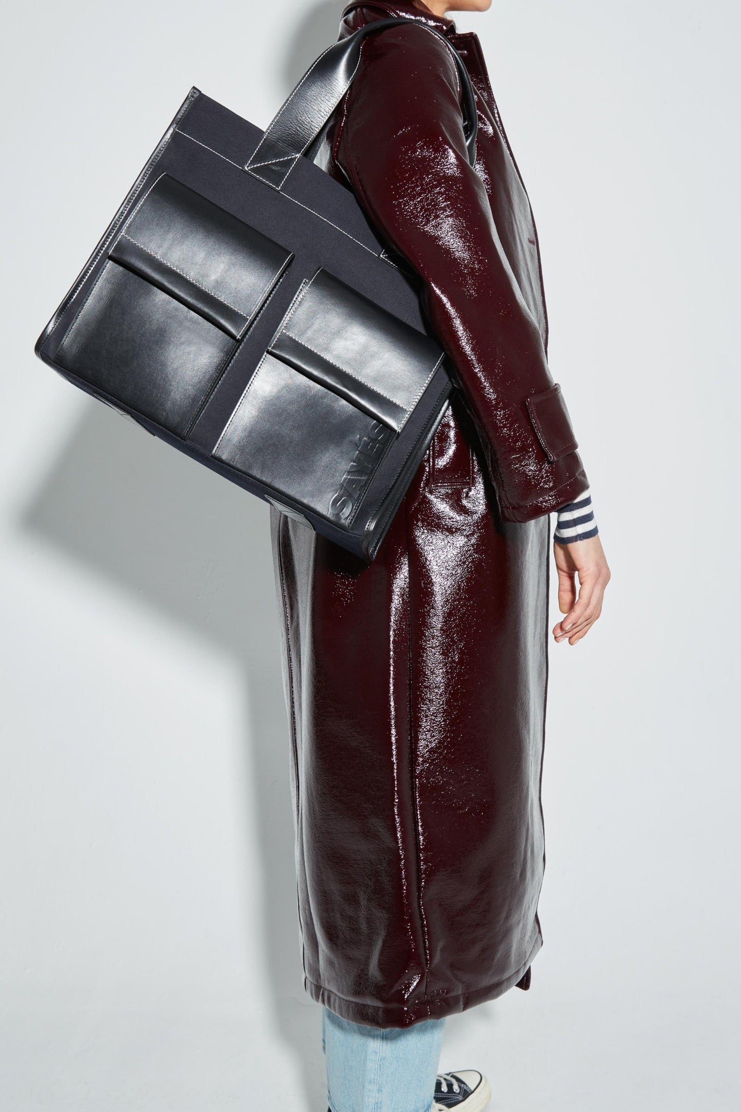 STITCHED POCKET MAXI TOTE LACİVERT/SİYAH