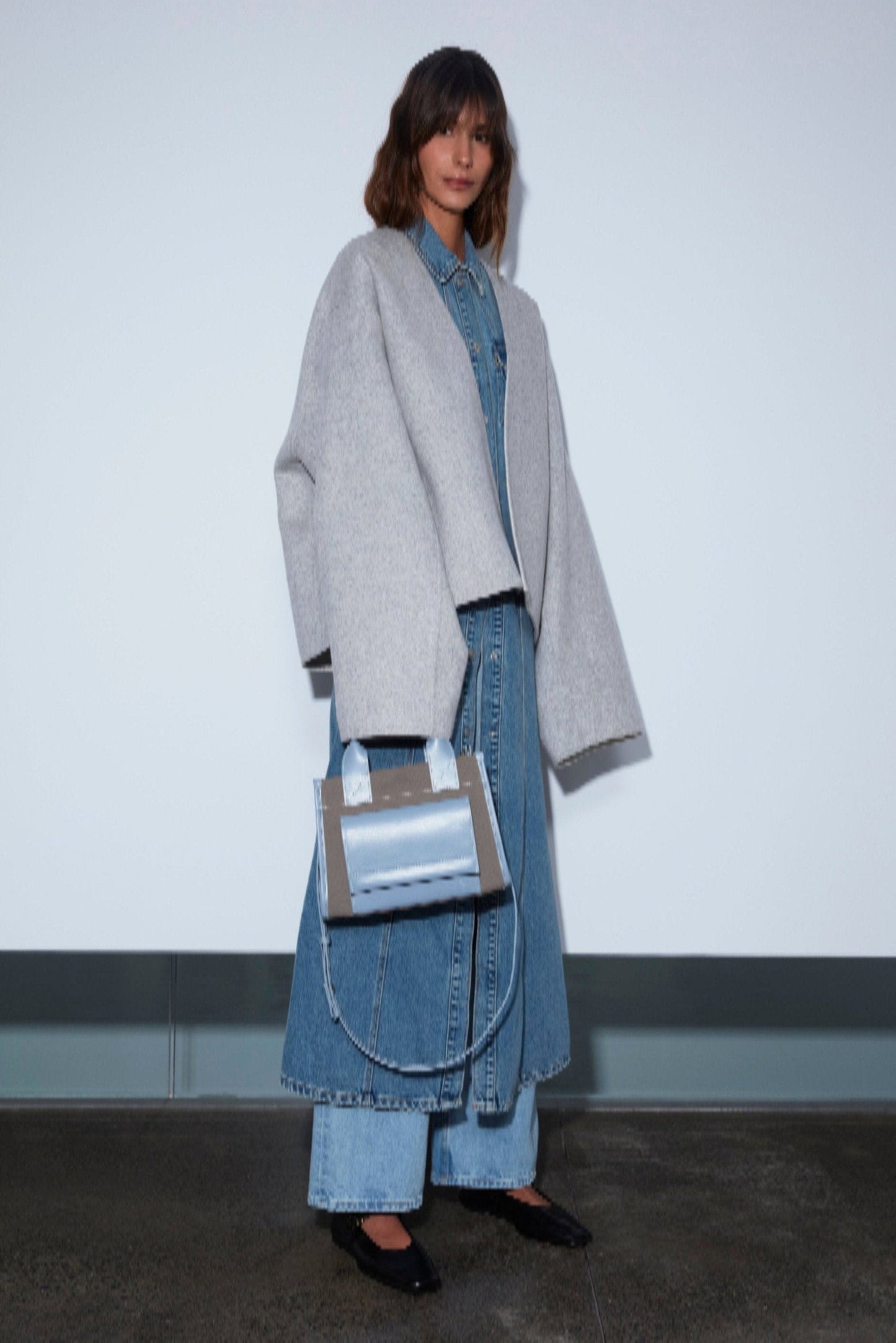 STITCHED POCKET MINI TOTE VİZON/MAVİ