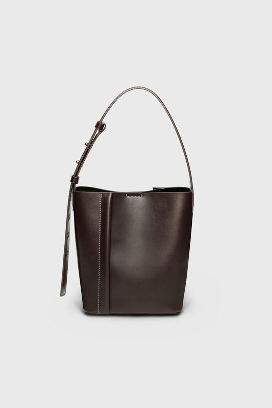 THE MEDIUM TOTE PLISSÉ DARK CHOCOLATE LEATHER