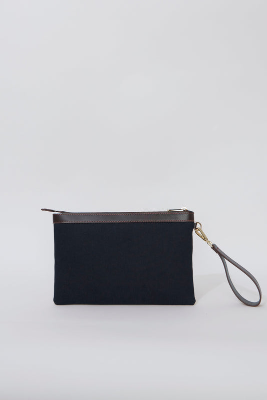 STITCHED CLUTCH NAVY/BROWN