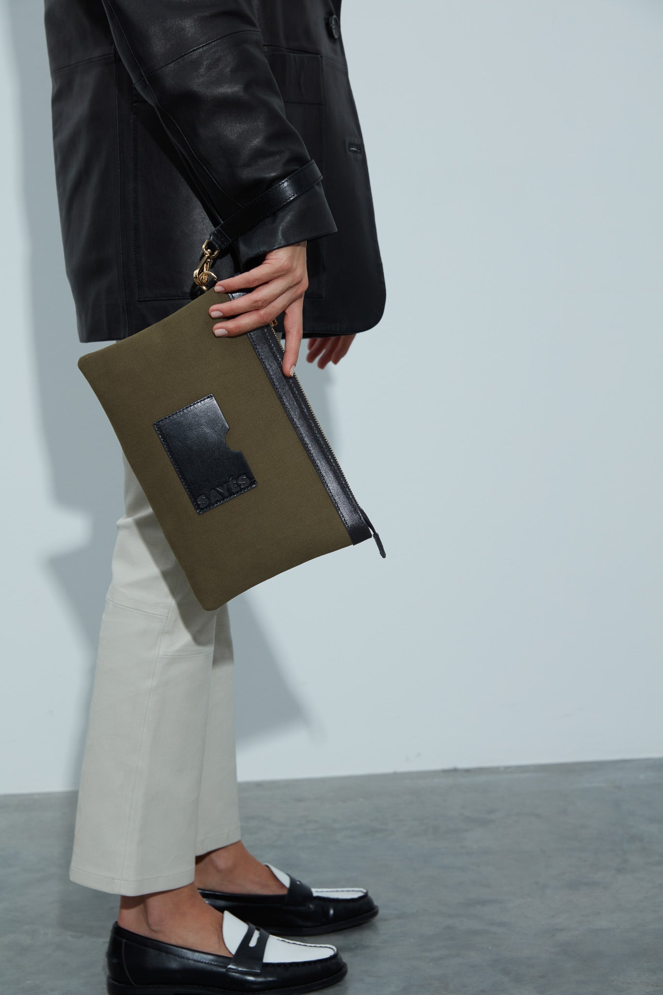 STITCHED CLUTCH HAKİ/SİYAH