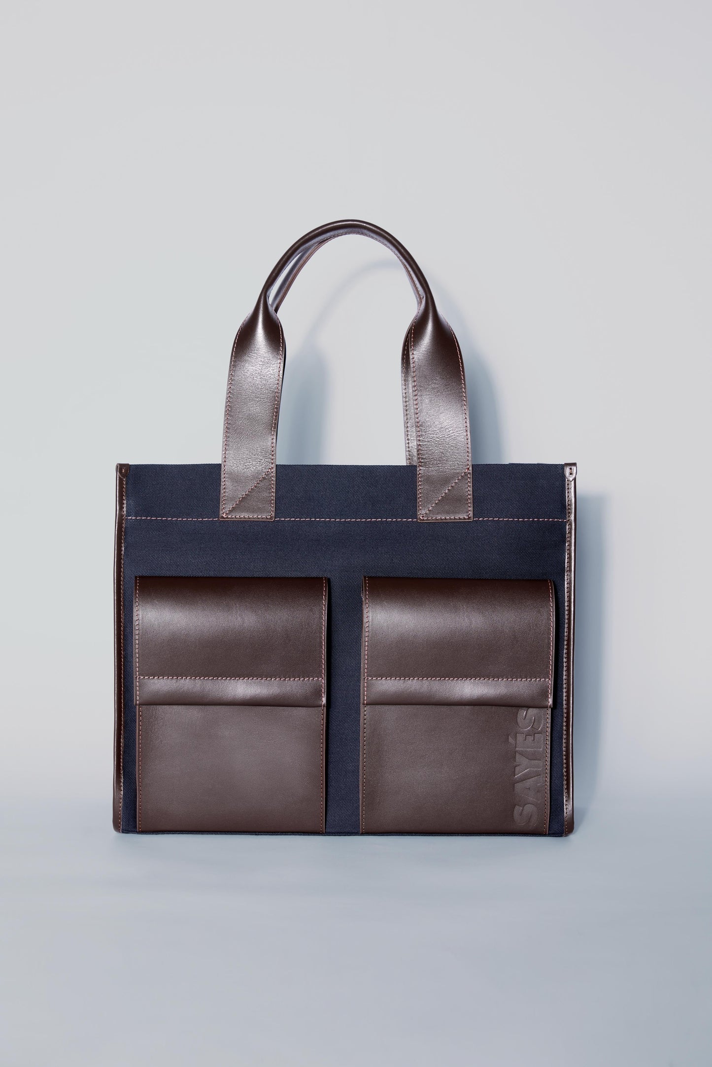 STITCHED POCKET MAXI TOTE LACİVERT/KAHVERENGİ