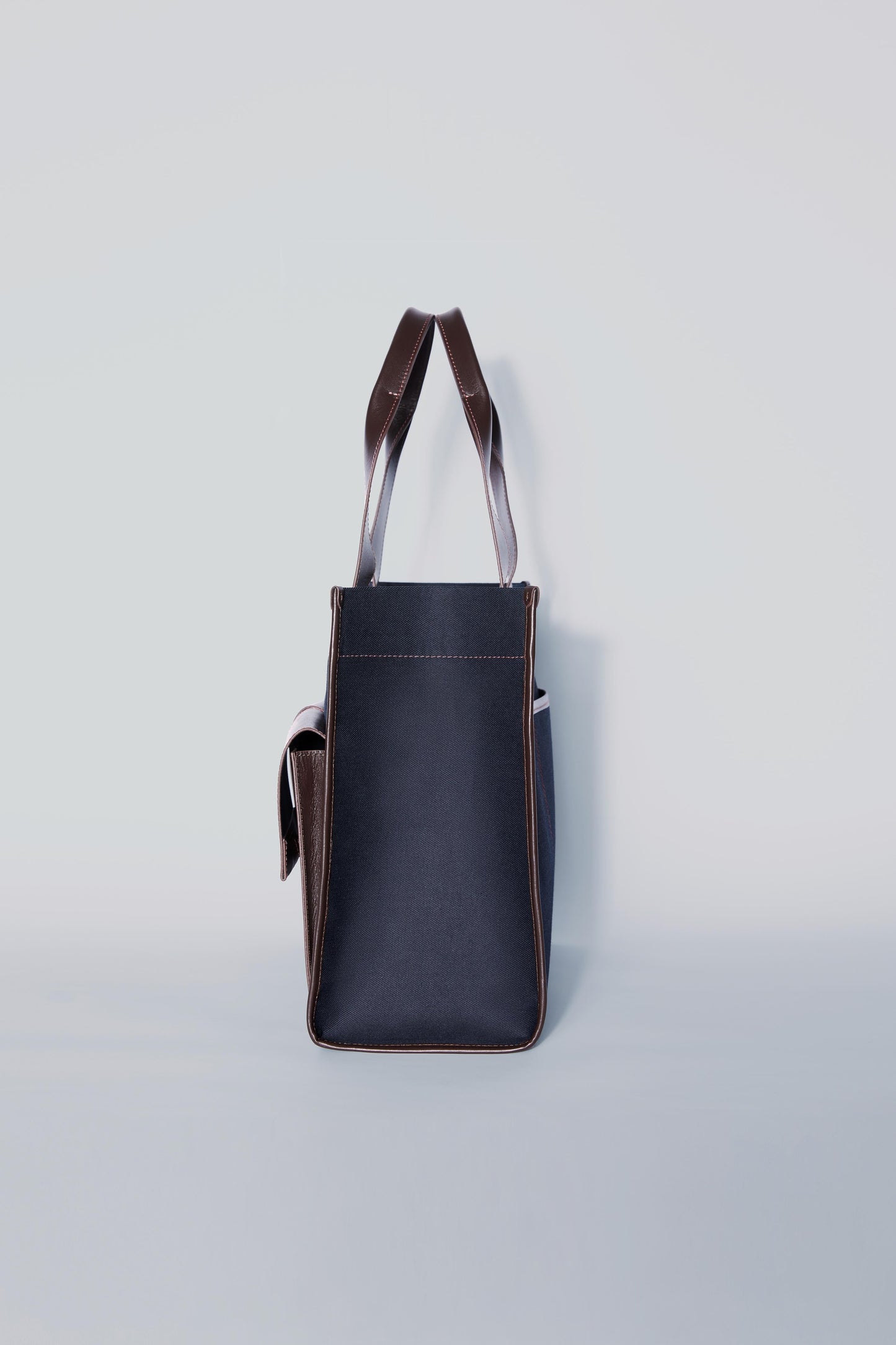 STITCHED POCKET MAXI TOTE LACİVERT/KAHVERENGİ