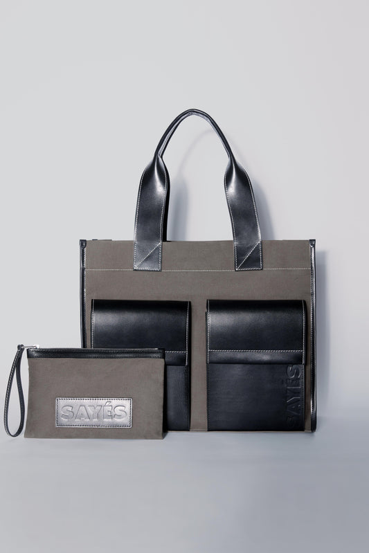 STITCHED POCKET MAXI TOTE VİZON/SİYAH