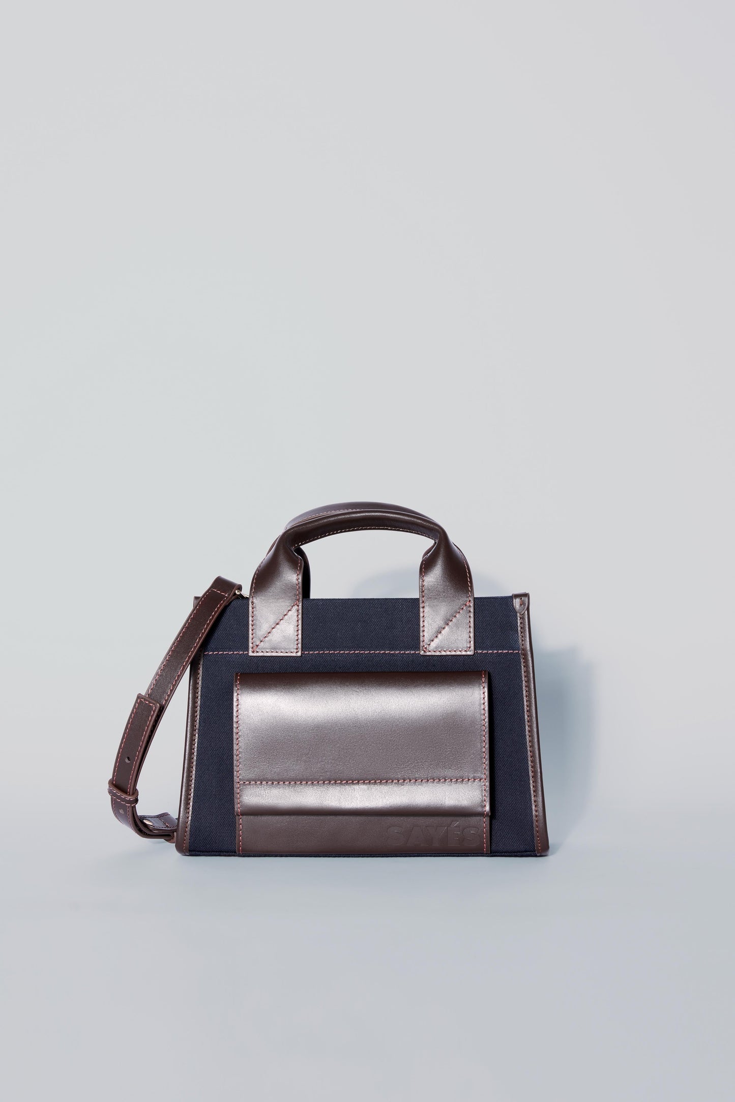 STITCHED POCKET MINI TOTE LACİVERT/KAHVERENGİ