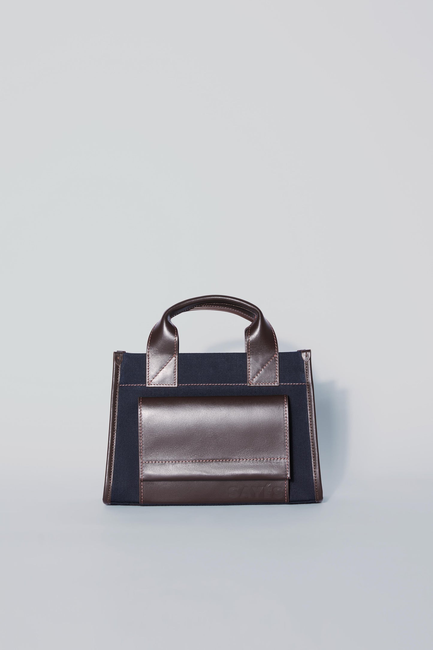 STITCHED POCKET MINI TOTE LACİVERT/KAHVERENGİ