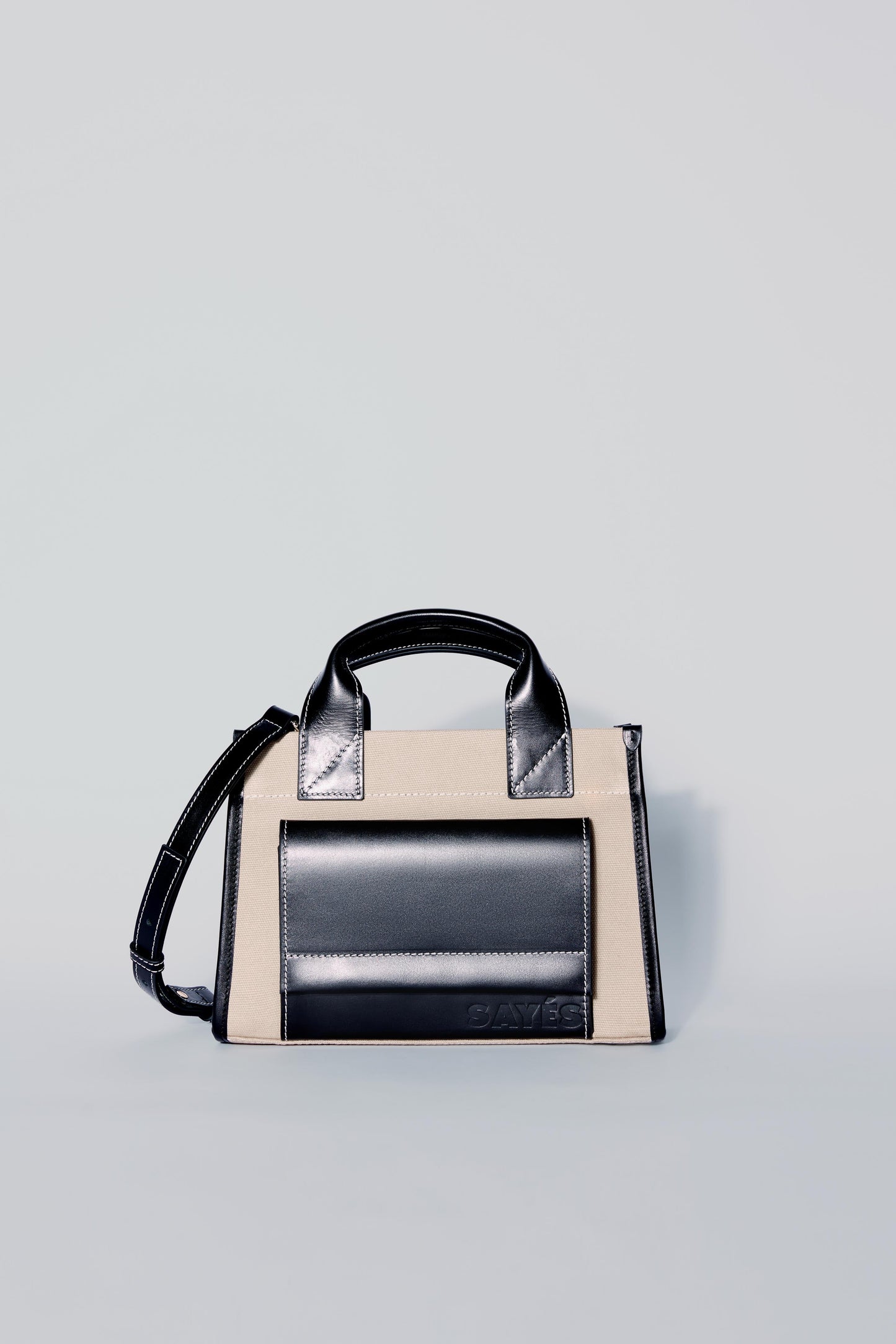 STITCHED POCKET MINI TOTE IN BEIGE/BLACK