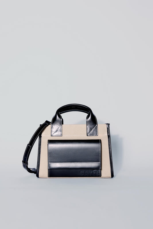 STITCHED POCKET MINI TOTE BEJ/SİYAH