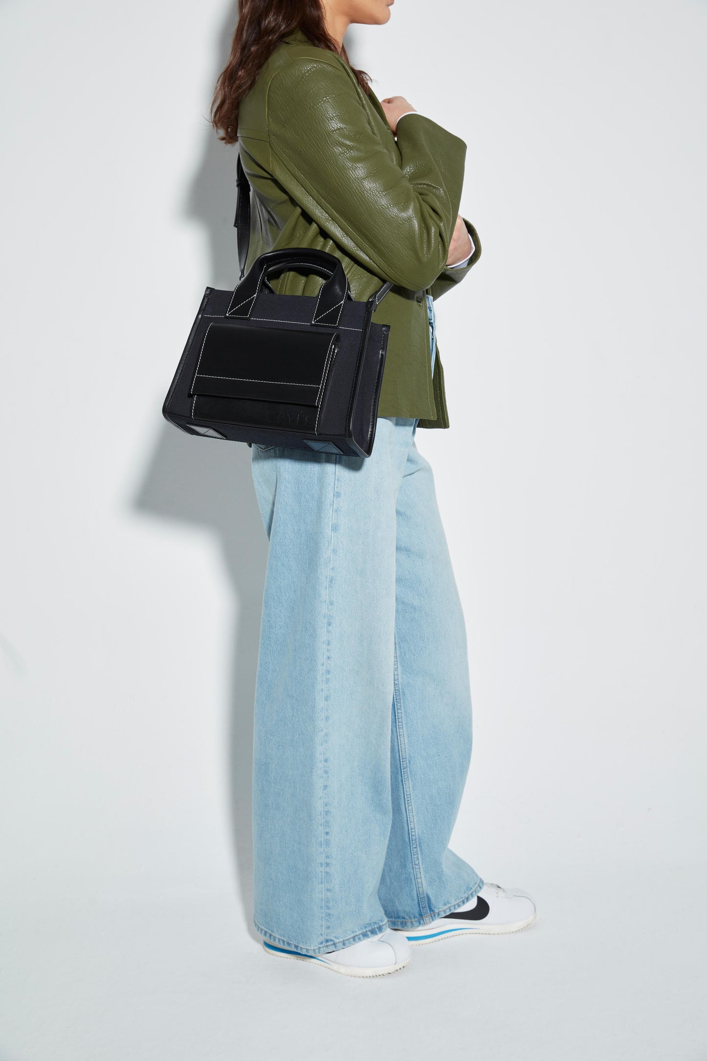 STITCHED POCKET MINI TOTE LACİVERT/SİYAH