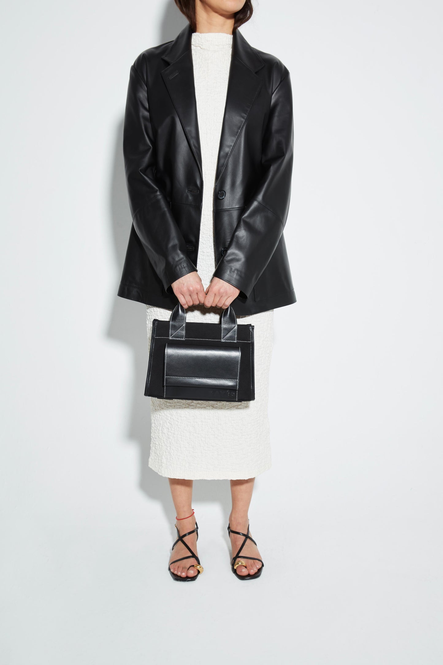 STITCHED POCKET MINI TOTE SİYAH/KIRIK BEYAZ