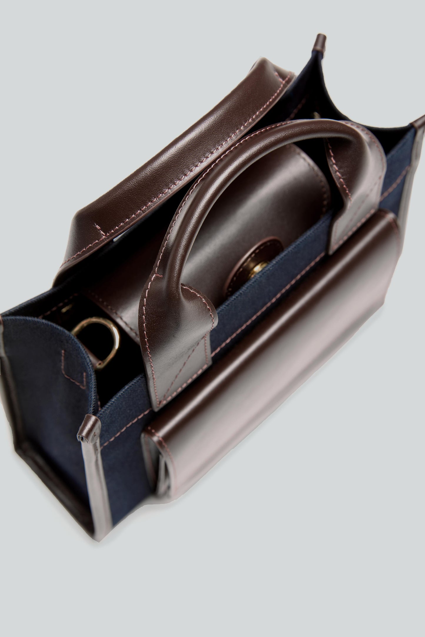 STITCHED POCKET MINI TOTE LACİVERT/KAHVERENGİ