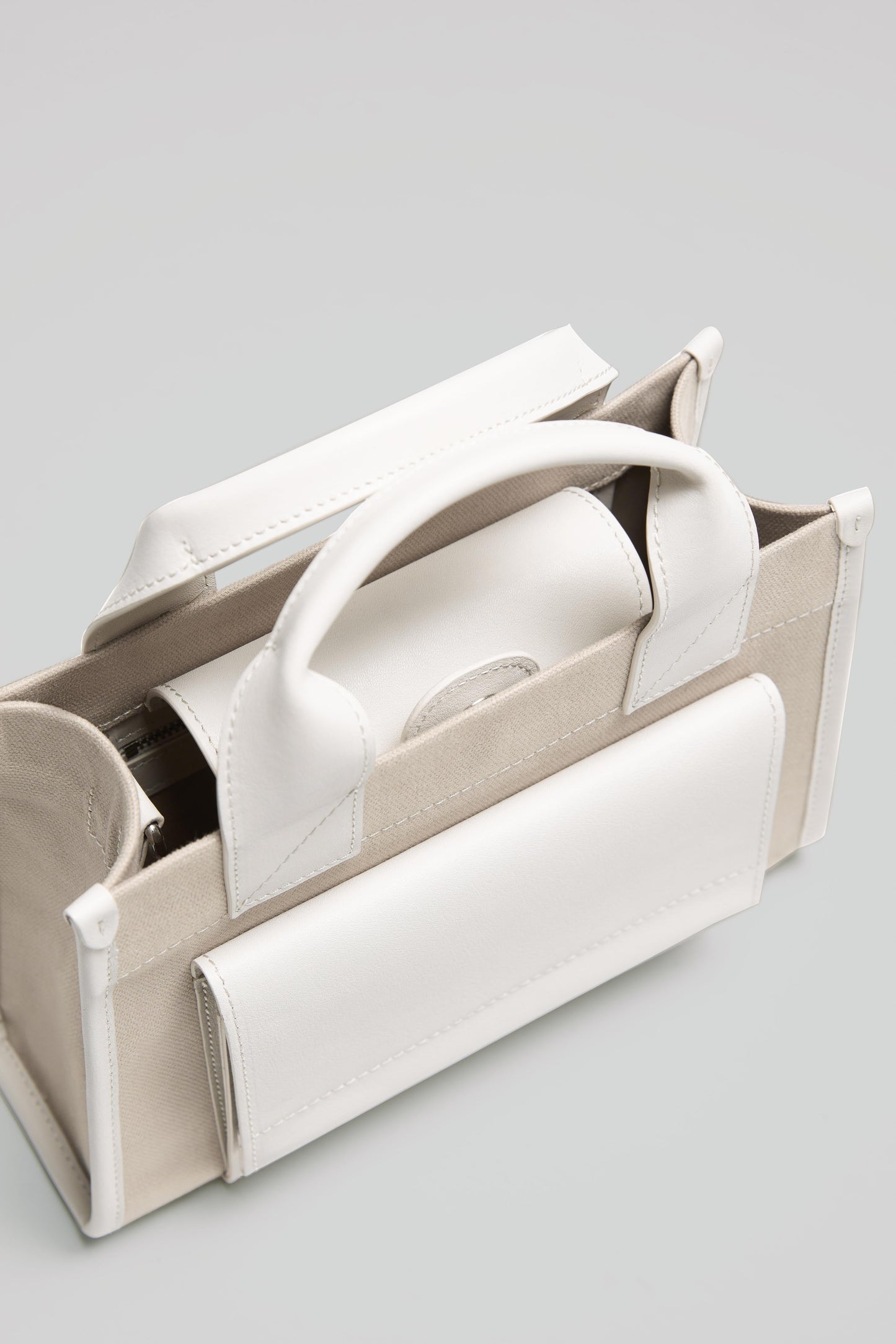 STITCHED POCKET MINI TOTE IN BEIGE/OFF-WHITE