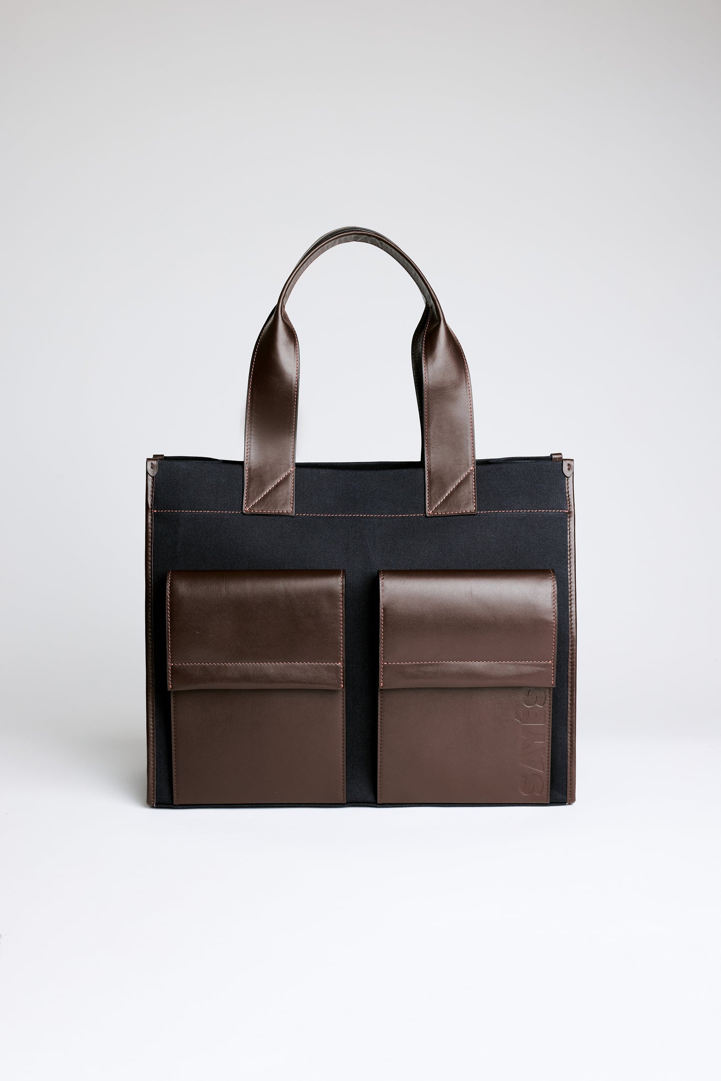 STITCHED POCKET MAXI TOTE LACİVERT/KAHVERENGİ