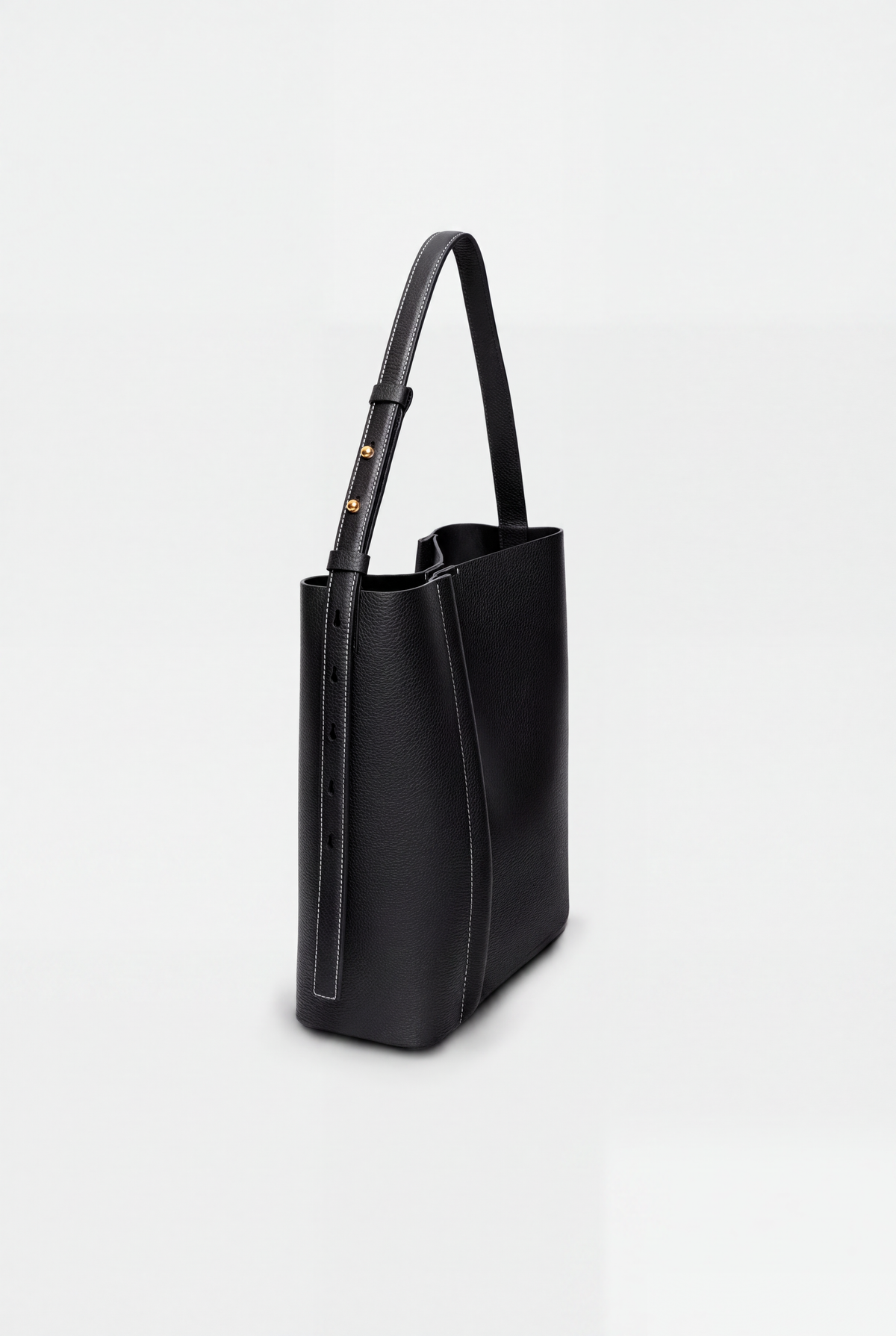 THE LARGE TOTE PLISSÉ BLACK NATURAL GRAIN LEATHER