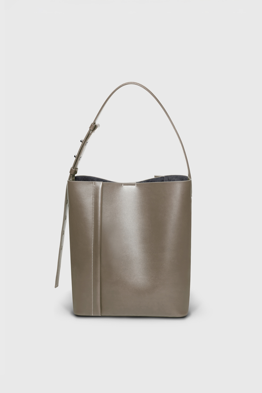 THE LARGE TOTE PLISSÉ TAUPE LEATHER