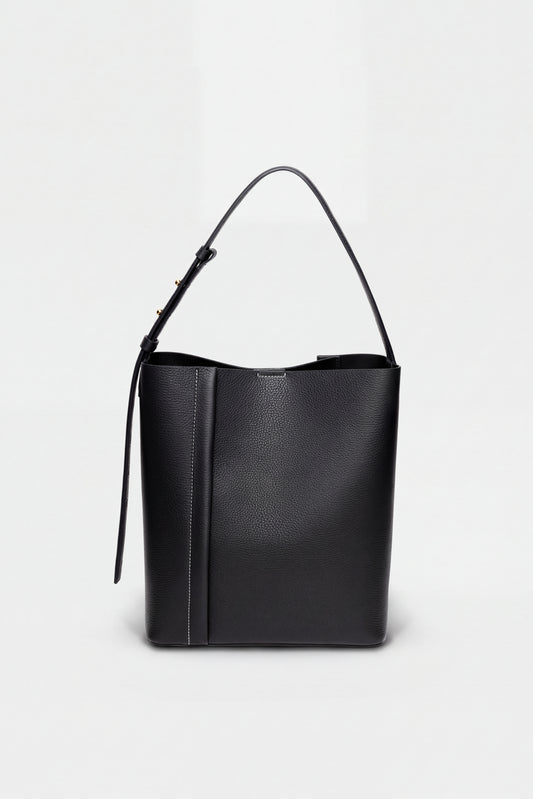 THE LARGE TOTE PLISSÉ BLACK NATURAL GRAIN LEATHER