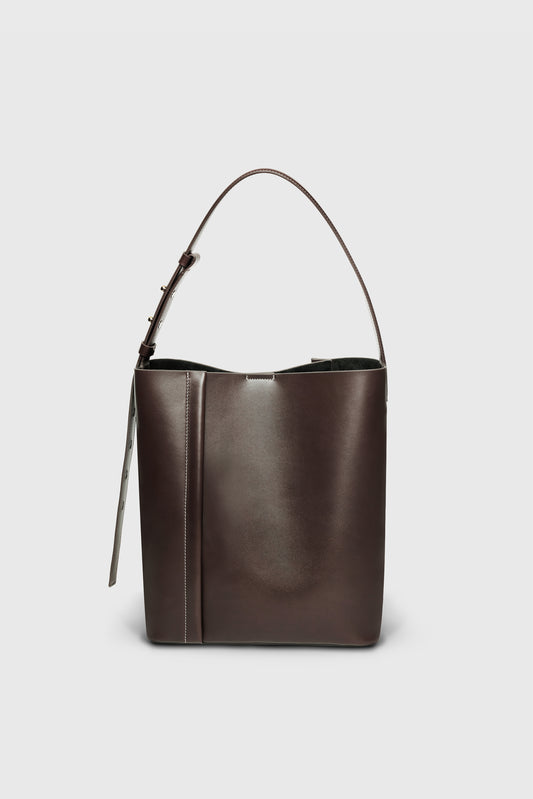 THE LARGE TOTE PLISSÉ DARK CHOCOLATE LEATHER