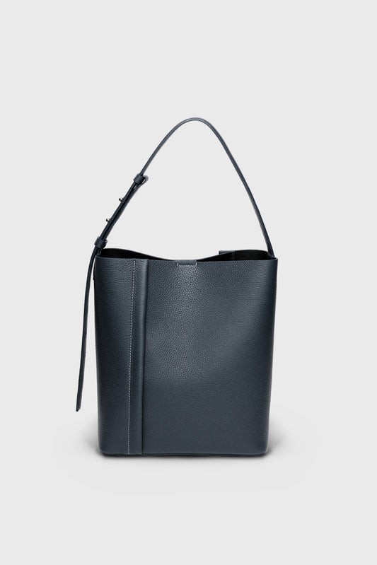 THE LARGE TOTE PLISSÉ INDIGO BLUE NATURAL GRAIN LEATHER