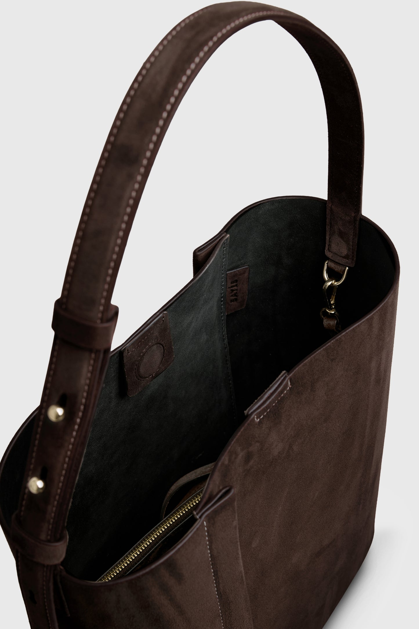 THE LARGE TOTE PLISSÉ DEEP BROWN SUEDE