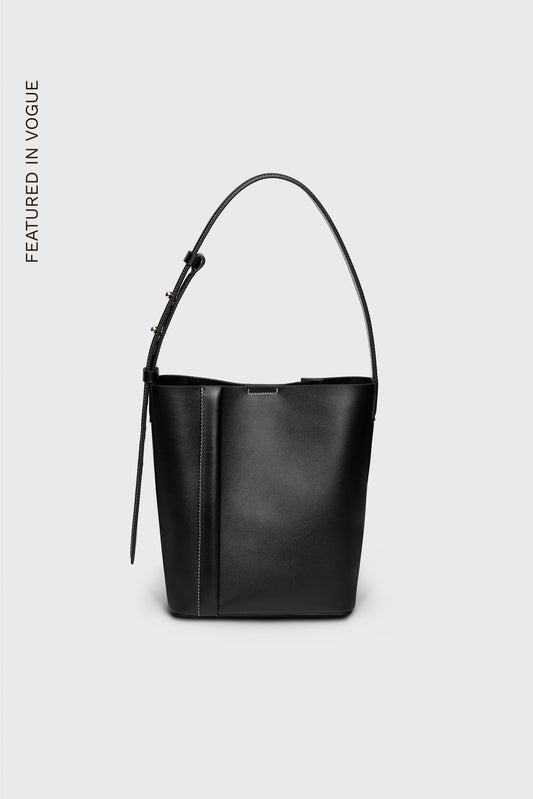 THE MEDIUM TOTE PLISSÉ BLACK LEATHER