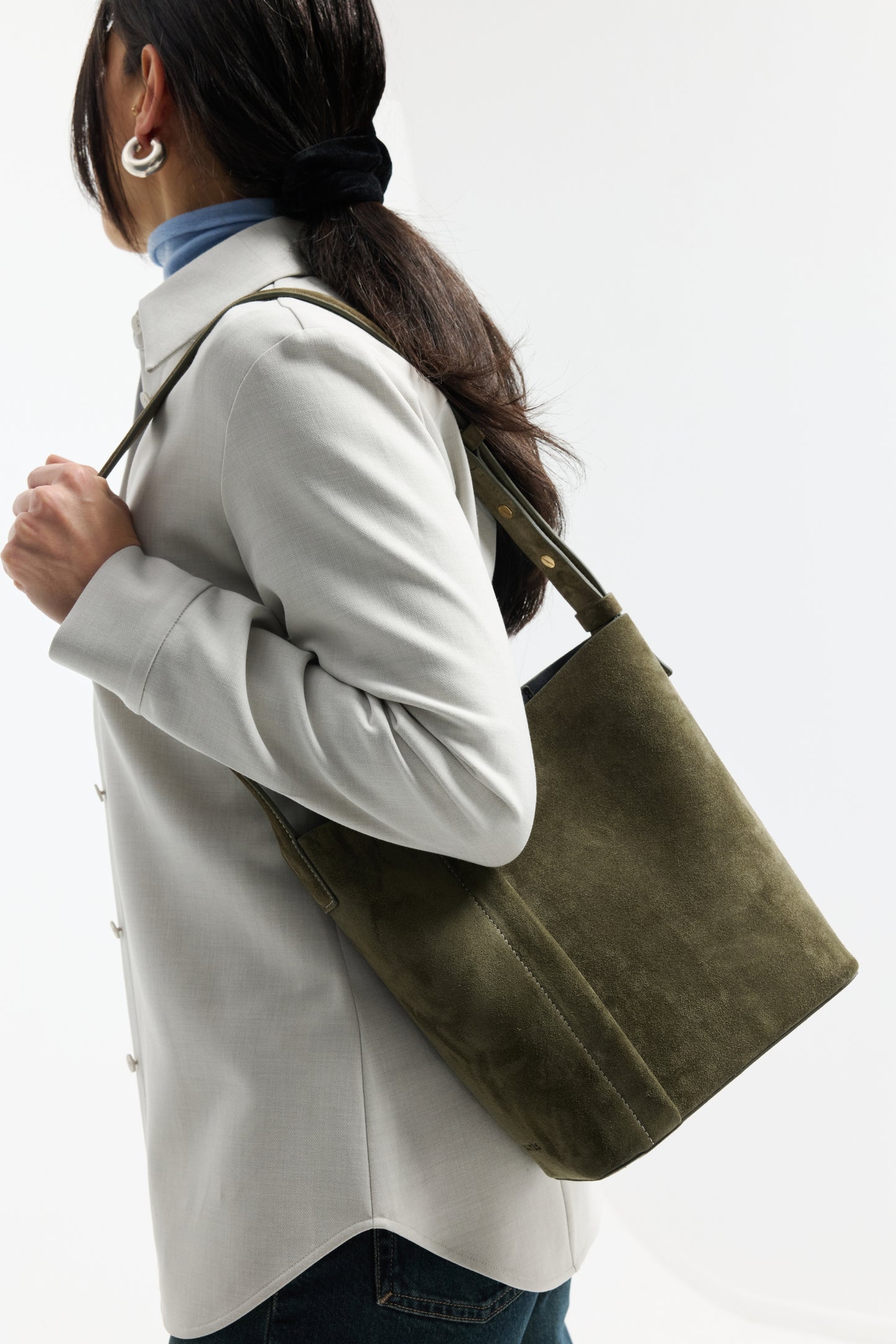 THE MEDIUM TOTE PLISSÉ HAKİ SÜET