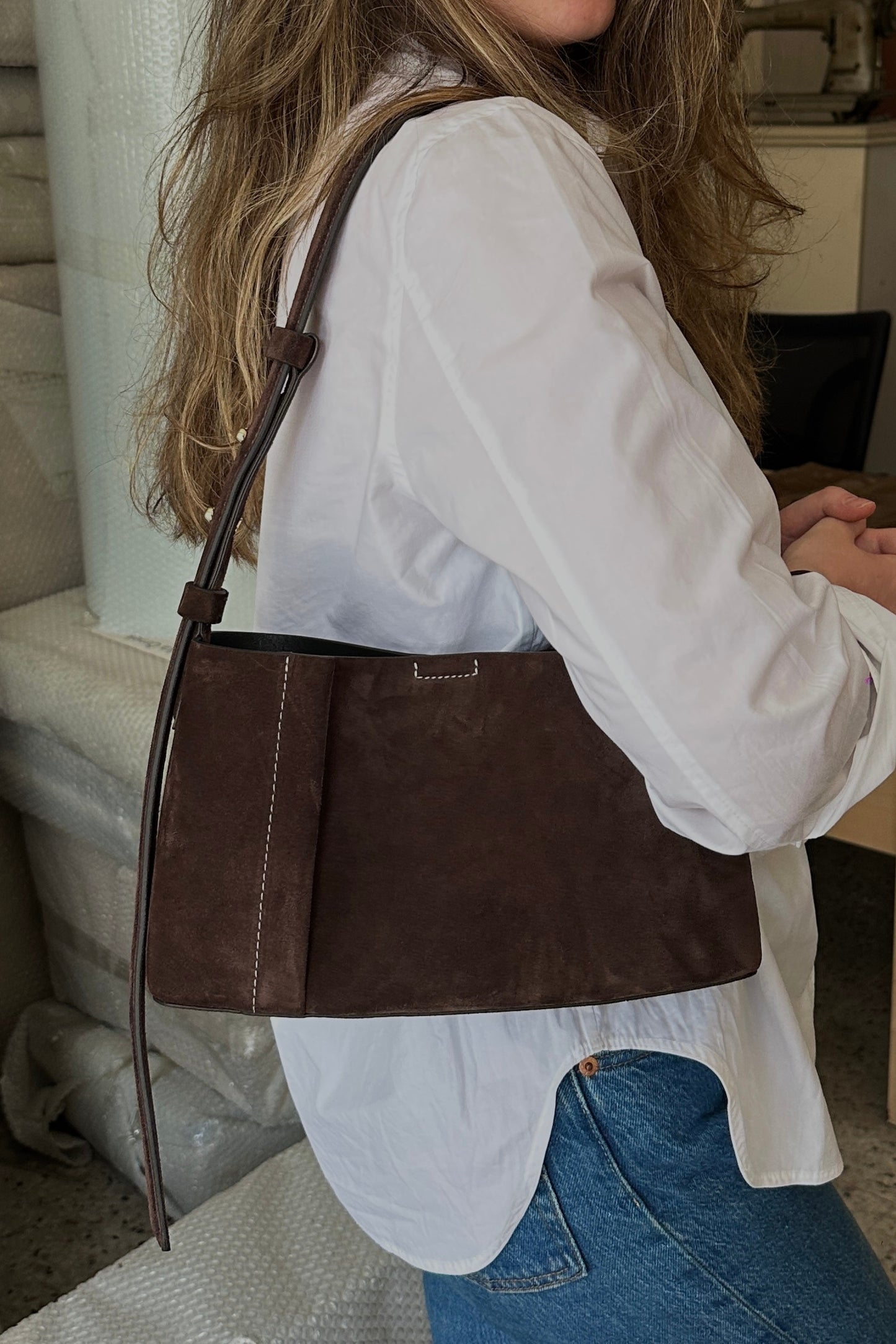 THE SMALL TOTE PLISSÉ KAHVERENGİ SÜET