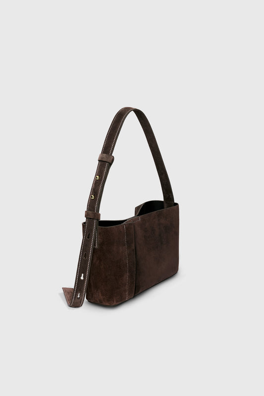 THE SMALL TOTE PLISSÉ BROWN SUEDE